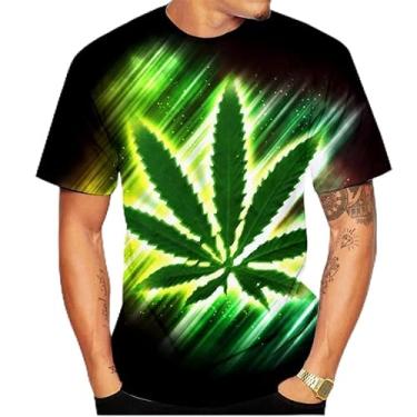 Imagem de NikkoH Camisetas masculinas estampadas em 3D Green Weeds casual fashion moletom de manga curta, Amarelo, XXG