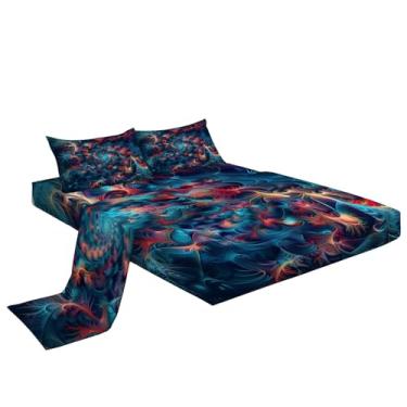 Imagem de Eojctoy Jogo de cama solteiro com estampa de redemoinhos coloridos abstratos, microfibra supermacia, 4 peças, 1 lençol com elástico, 1 lençol com elástico e 2 fronhas, 40 cm de profundidade para