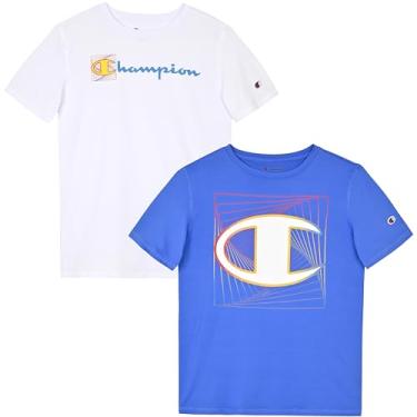 Imagem de Champion Conjunto de camisetas infantis Heritage Boys com logotipo, pacote com 2, Saxony Blue-White Poly, 4