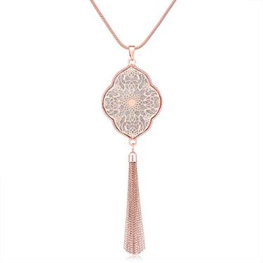 Imagem de MOLOCH Colares longos para mulheres, pingente de círculo, círculo, borla, franja, conjunto de colar com pingente, Metal