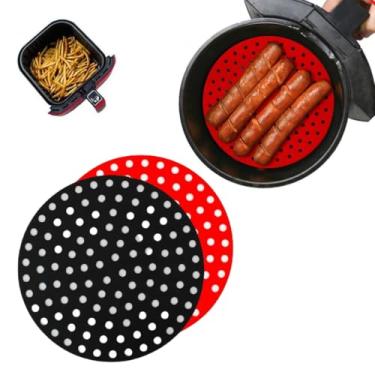 Imagem de Kit 2 Forma Para Airfryer De Silicone Tapete Reutilizável Antiaderente - Acessório Resistente Para Fritadeira, 20cm Diâmetro