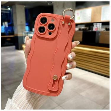 Imagem de Capa de telefone com corrente de anel de pulso Frosting Wave para Samsung A55 A23 A53 A34 5g A31 Galaxy S23 S22 S24 Capa traseira de proteção ultramacia, pulseira laranja, Galaxy M14 5G