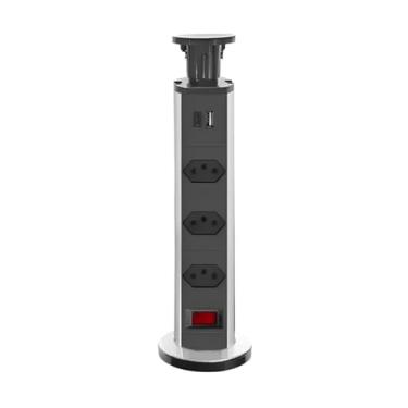Imagem de Torre Retrátil Multiplug: 3 Tomadas Embutidas para Bancada com Design Compacto