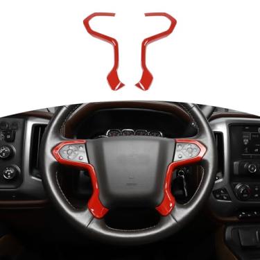 Imagem de RT-TCZ Capa de acabamento para volante ABS decoração interior acessórios para Chevrolet Silverado para GMC Sierra 2014-2018 Vermelho
