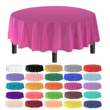 Imagem de Toalha de mesa Allgala de plástico premium com 12 unidades, peso médio, descartável, Fuschia (Cerise), 6PK Round 84"
