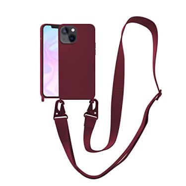 Imagem de VooDirop Capa compatível com iPhone 13 Mini com cordão transversal para iPhone com alça ajustável à prova de choque capa de telefone de silicone para iPhone 13 Mini 5,4 polegadas ameixa