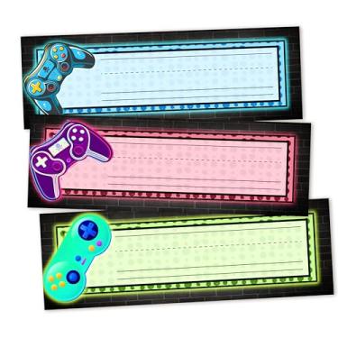 Imagem de 30 etiquetas de nome para organizadores de sala de aula, placas de nome de videogame de 7,6 x 23 cm para mesas, itens essenciais para professores do ensino fundamental - A10