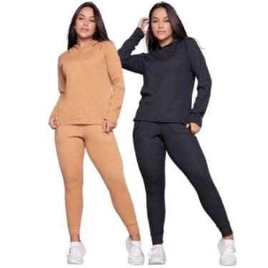 Imagem de KIT 2 Conjunto Blusa e Calças Jogger Comfy Bella Fiore Canelada Com Bolso Roupa Para Moda Casual-Feminino