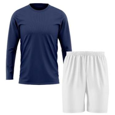 Imagem de Kit Calção Short Futebol Basquete Branco + Manga Longa Masculina Segunda Pele Dry-Masculino