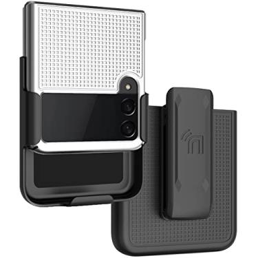 Imagem de Capa com clipe para Galaxy Z Flip 3 5G, Nakedcellphone [textura de grade] capa rígida fina e [rotativo/catraca] combo de suporte de quadril para cinto para telefone Samsung Z Flip3 (SM-F711) - branco