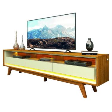Imagem de Rack Bancada Para TV Até 90 Polegadas Com LED Requinte Madeirado/Off White Gelius