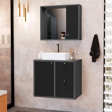 Imagem de Conjunto Gabinete para Banheiro com Cuba Sobrepor e Espelheira Toro 60 Cm com Vidro Grafite/Preto