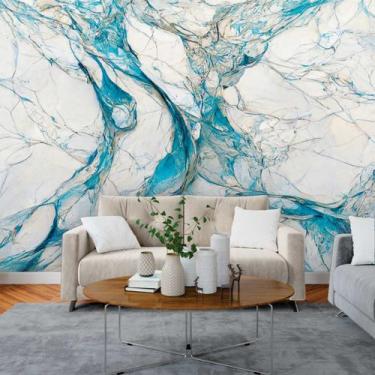 Imagem de Papel de Parede Painel 3D Mármore Branco Azul Vinílico 3M Auto Colante