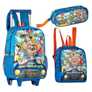 Imagem de Kit Mochila de Rodinha Lancheira Estojo Infantil Doguinhos Radicais DR