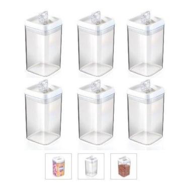 Imagem de kit 6 Potes Hermético Acrílico Quadrado 2,3 L Trava - Injeplastec