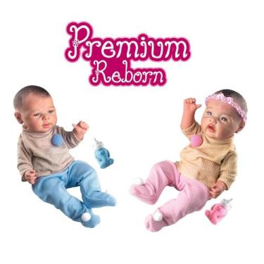 Imagem de Kit Gêmeos Bebê Reborn 100% Silicone Com Roupa e Mamadeira - Milk Brin