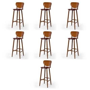 Imagem de Conjunto 7 Banquetas Altas Bistrô de Madeira Lisboa - Melhor Móvel, Im