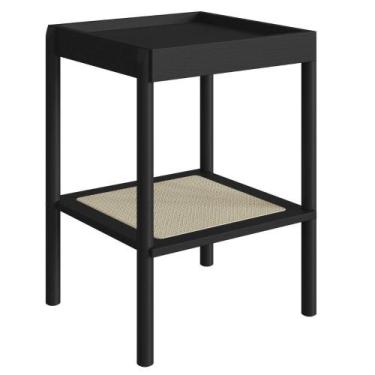 Imagem de Mesa Lateral de Apoio Oslo Artesano 43 cm (largura) MDP Nero Palha Sin