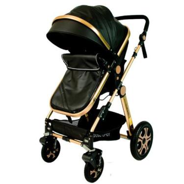 Imagem de Carrinho Bebê Alça Inmetro Preto 4 Rodas - Genérico, Preto
