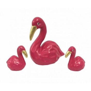 Imagem de Estatueta Família De Flamingo Miniatura Pink Porcelana - Decore Casa