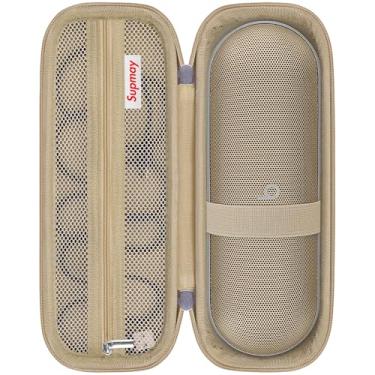Imagem de Supmay Estojo rígido para Beats Pill – Alto-falante Bluetooth sem fio, capa de proteção de alto-falante portátil sem fio com bolso de malha para cabos de carregamento, champanhe dourado