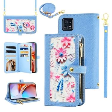 Imagem de Furiet Capa carteira floral para Motorola Edge+ Plus 2023/Edge 40 Pro 5G/Moto X40 com alça de pulso alça de ombro flip com zíper, capa de telefone de couro PU de luxo com suporte para cartão de
