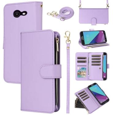 Imagem de Furill Capa carteira para Samsung Galaxy J7 Prime 2017 J 7 Skypro Sky Pro J7V V S727VL com alça de pulso, alça de ombro transversal, zíper 11+ compartimentos para cartões, capa protetora para telefone