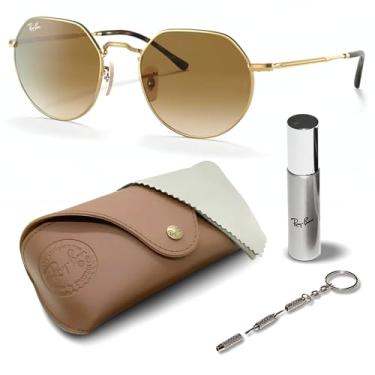 Imagem de Ray-Ban RB3565 JACK Óculos de sol de formato redondo com kit de óculos – protetores de nariz ajustáveis – Óculos de sol retrô, Armação dourada polida Arista | Lente marrom, 51 mm