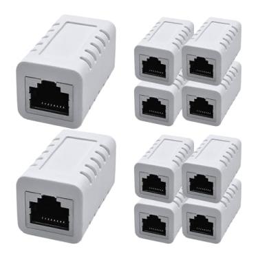 Imagem de XANHAM Extensor de cabo Ethernet de acoplador RJ45 fêmea para conector fêmea Cat7 Cat6 Cat5e Cat5 LAN em linha adaptador de extensão de cabo de remendo Newwork (branco, pacote com 10)