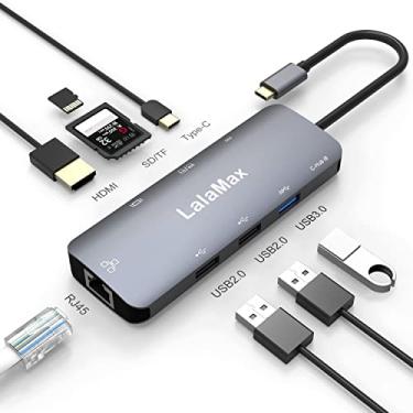 Imagem de lalamax Hub USB-C (8 em 1) com tela HDMI 4K @60, dados USB-A de 5 Gbps 、SD/TF、portas Ethernet e para MacBook Pro, MacBook Air, Dell XPS, Lenovo Thinkpad, laptops HP e mais