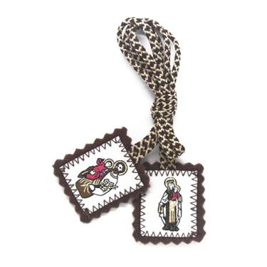 Imagem de Ícone retangular de lã marrom escapulário católico feito à mão São José com Nossa Senhora Mt Carmel por Zaraleas (3,0 cm x 3,5 cm)