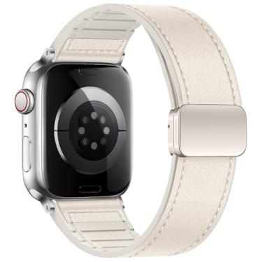 Imagem de Eweison Pulseiras de couro genuíno compatíveis com Apple Watch séries 10, 9, 8, 7, 6, 5 e 49 mm, para Apple Watch séries 10, 9, 8, 7, 6, 5, 4 e SE Ultra/Ultra 2 de 44 mm, 45 mm, 46 mm e 49 mm