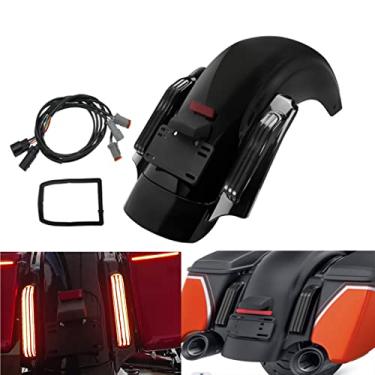 Imagem de HCmotorku Sistema de para-lama traseiro de LED para motocicleta, luz de freio de corrida adequada para Harley Touring Road King Electra Road Street Glide 2014-posterior, lente preta