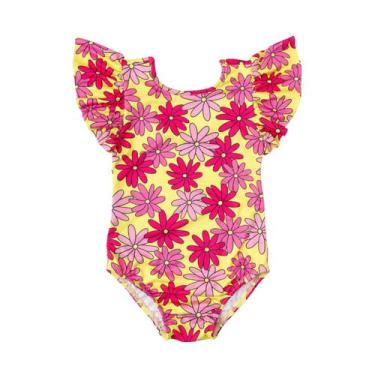 Imagem de Maiô Babado Mangas Proteção Solar UV Menina Infantil Praia - Fofotinho