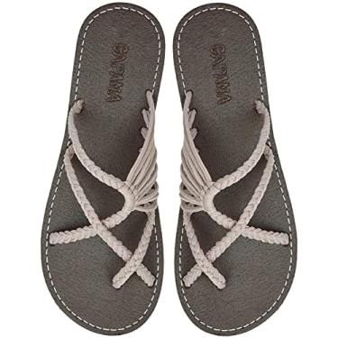 Imagem de Capana Sandálias rasteiras femininas de tecido - sandálias trançadas com tiras, sandálias de praia para mulheres verão elegante, sandálias boêmia de corda, sapatos femininos casuais de primavera,