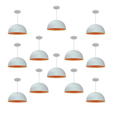 Imagem de Kit 12 Luminária Pendente Meia Lua 24cm Com Interior Laranja Fiação 11