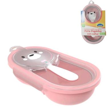 Imagem de Kit alimentacao / papinha urso rosa com pote + colher e tampa hermetic