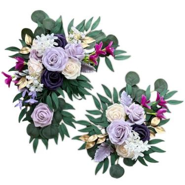 Imagem de IKULE Flores de arco de casamento flores artificiais para cenário de recepção e cerimônia de boas-vindas sinal de flor para lindo sonho cerimônia de casamento decoração floral pacote com 2