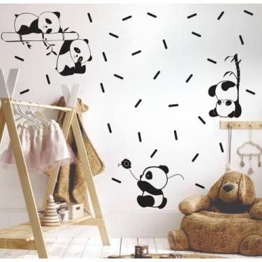 Imagem de Adesivo de Parede Pandas Galhos Confetes Decoração - Adesivos Kigrude