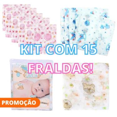 Imagem de Fralda de Pano para Bebe Kit com 15 Unidades 60x60cm 100% algodão Mina