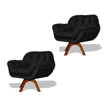 Imagem de Kit 02 Poltrona Miami Base Giratória Decorativa Suede Preto - Hellen D
