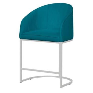 Imagem de Banco Banqueta Alta Poltrona Mia Base de Metal Branca Suede - Fina Mob