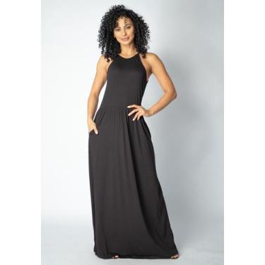 Imagem de Vestido Longo Jennifer Malha Trapézio com Bolso Preto - Amazonia Vital