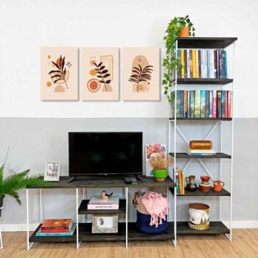 Imagem de Rack de TV Industrial 1,20m e Estante Torre Slim Tabaco e Branco - Art