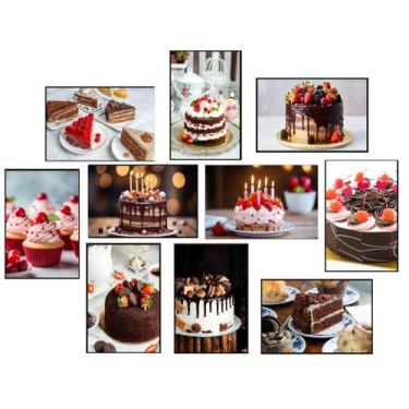 Imagem de Kit 10 Quadros Confeitaria Bolo Padaria Doces Tortas 21x15cm - CAMALEÃ
