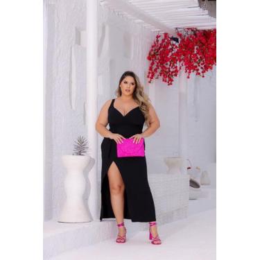 Imagem de Vestido Plus Size Longo Regata Transpassado Envelope - luh may, Preto,
