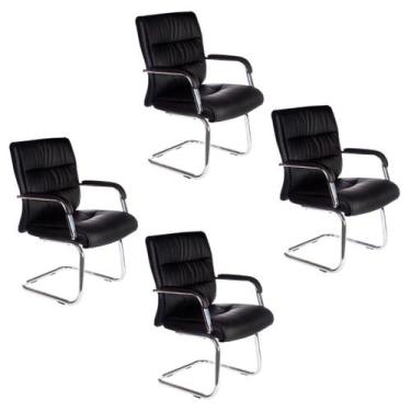 Imagem de Kit 4 Cadeiras Fixa Estofada W-50A Preta - Atacadeiras