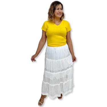 Imagem de Saia Longa Branca Indiana em Lesi e Renda com forro - Sarat Moda India