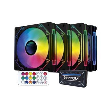 Imagem de Kit 4 Fans Hayom RGB 120mm C/Controladora Preto - FC1308