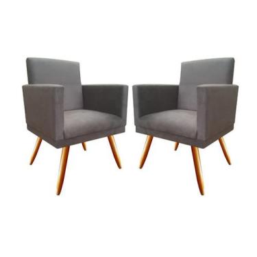 Imagem de Kit 2 Poltronas Decorativa Nina Suede Cinza Pés Madeira Mz Decor - Maz